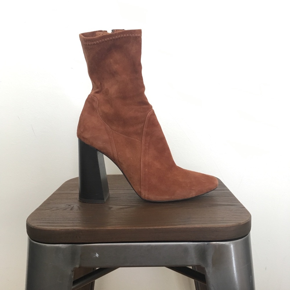 Zara Tan/Brown Suede Boot with Flared Heel, US 7.5